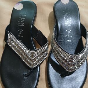 Italian Shoemakers Black Sandals with Rhinestone Accents EUC Size 8.5 Italy